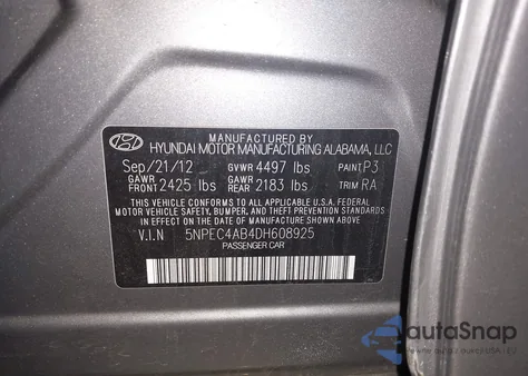 2013 Hyundai Sonata Limited 2.0T z USA, uszkodzony, nr VIN 5NPEC4AB4DH608925